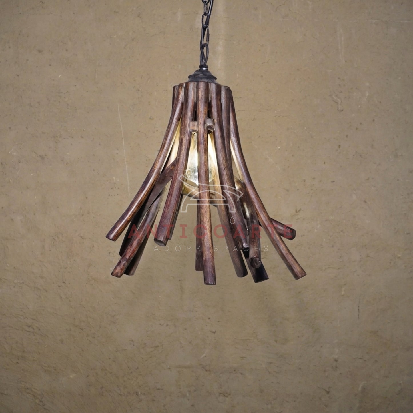 AnticoArte Driftwood Bundle Pendant Light | Handcrafted Natural Wood Stick Hanging Ceiling Lamp | Rustic Bohemian Pendant Light for Living Room, Café & Hotel Decor