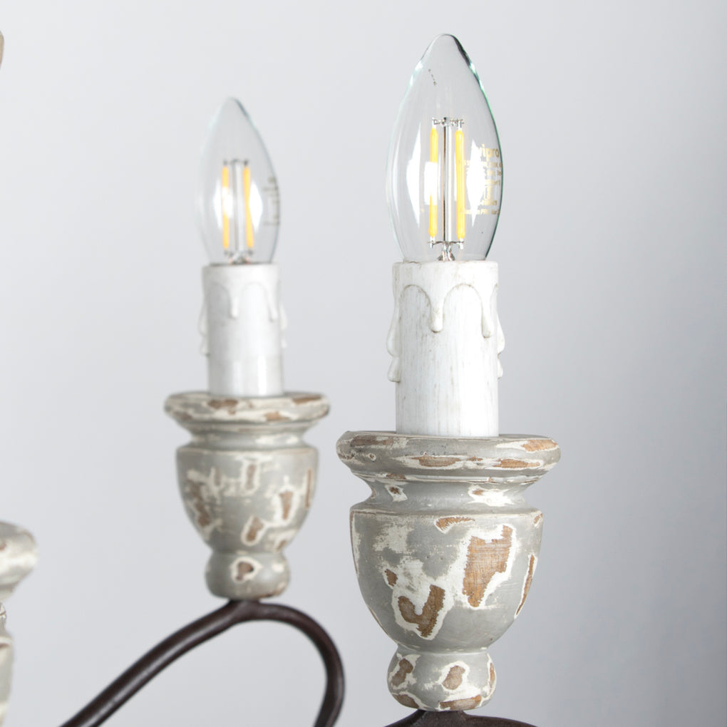 "Antique Farmhouse Glow 8 Light Wrought Iron & Wooden Chandelier"