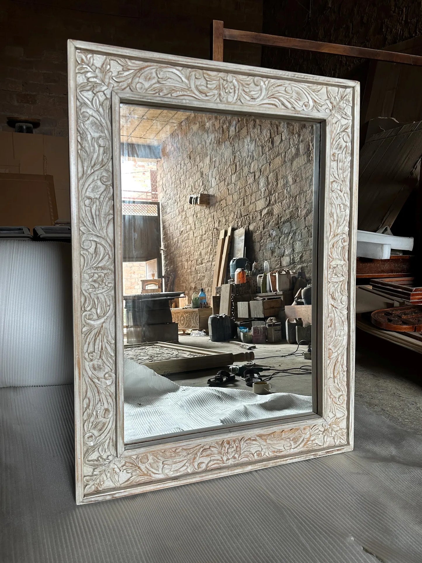 Vintage Hand-Carved Wooden Mirror Frame-Anticoarte