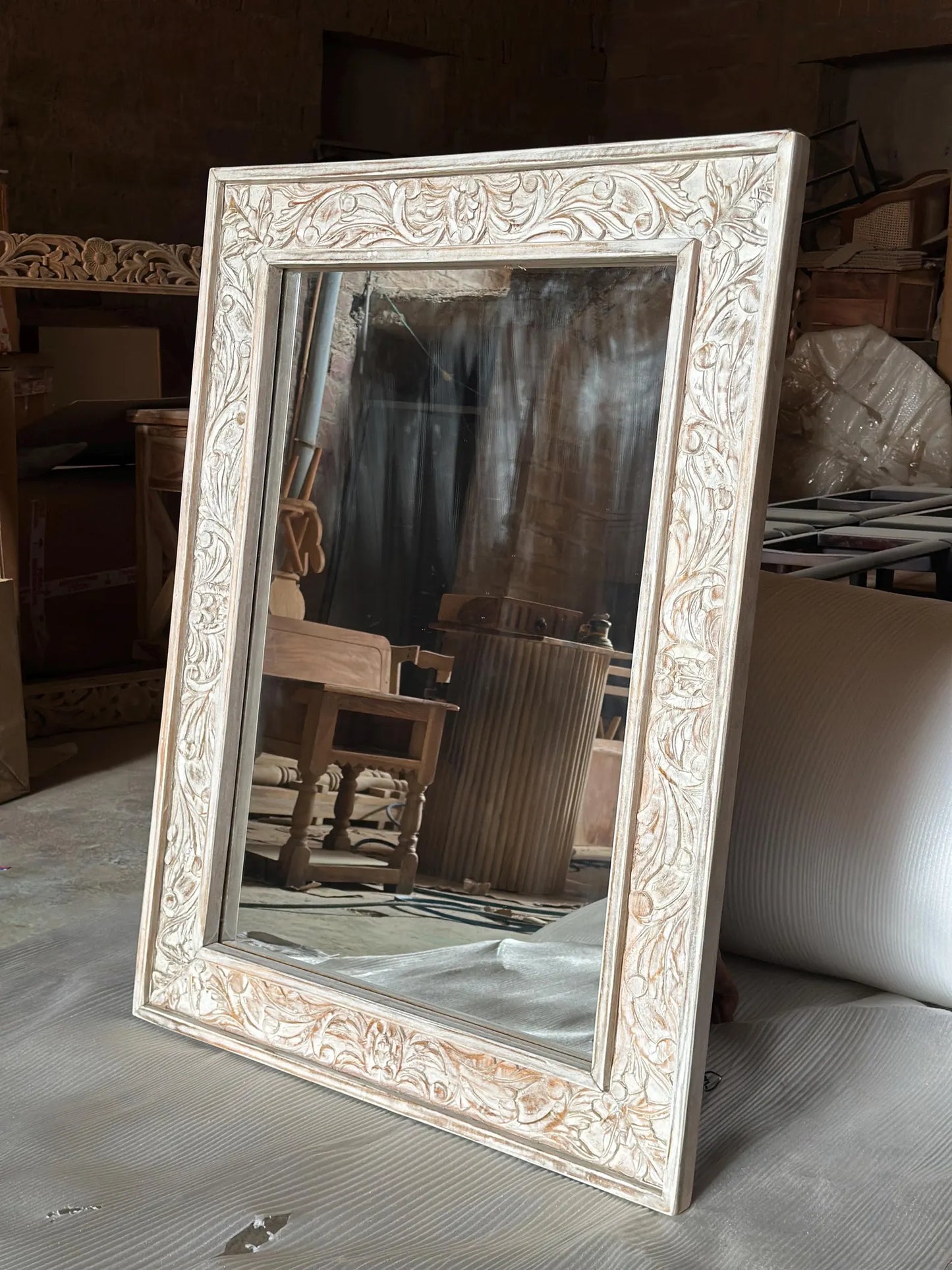 Vintage Hand-Carved Wooden Mirror Frame-Anticoarte
