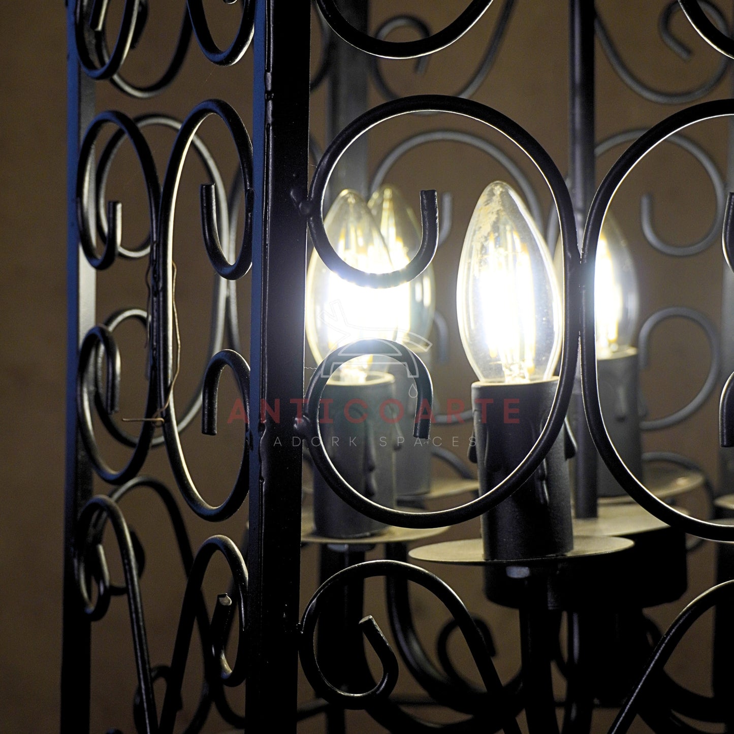 AnticoArte Scroll Cage Lantern Chandelier | Hand-Forged Black Iron Filigree Pendant Light | Gothic Victorian Birdcage Hanging Ceiling Light for Living Room, Corridor & Heritage Hotel Decor