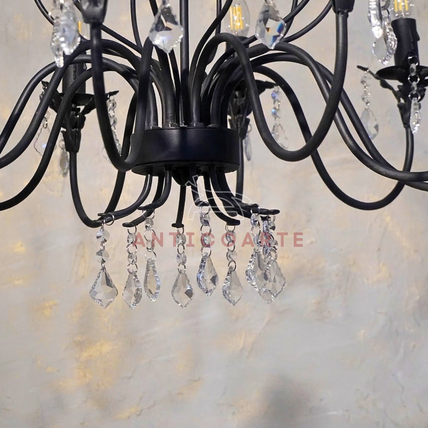 AnticoArte 10-Arm Grand Black Iron Crystal Chandelier | Hand-Forged Wrought Iron Candelabra with Crystal Drops | French Empire Statement Ceiling Light for Dining Room, Hotel Lobby & Heritage Décor