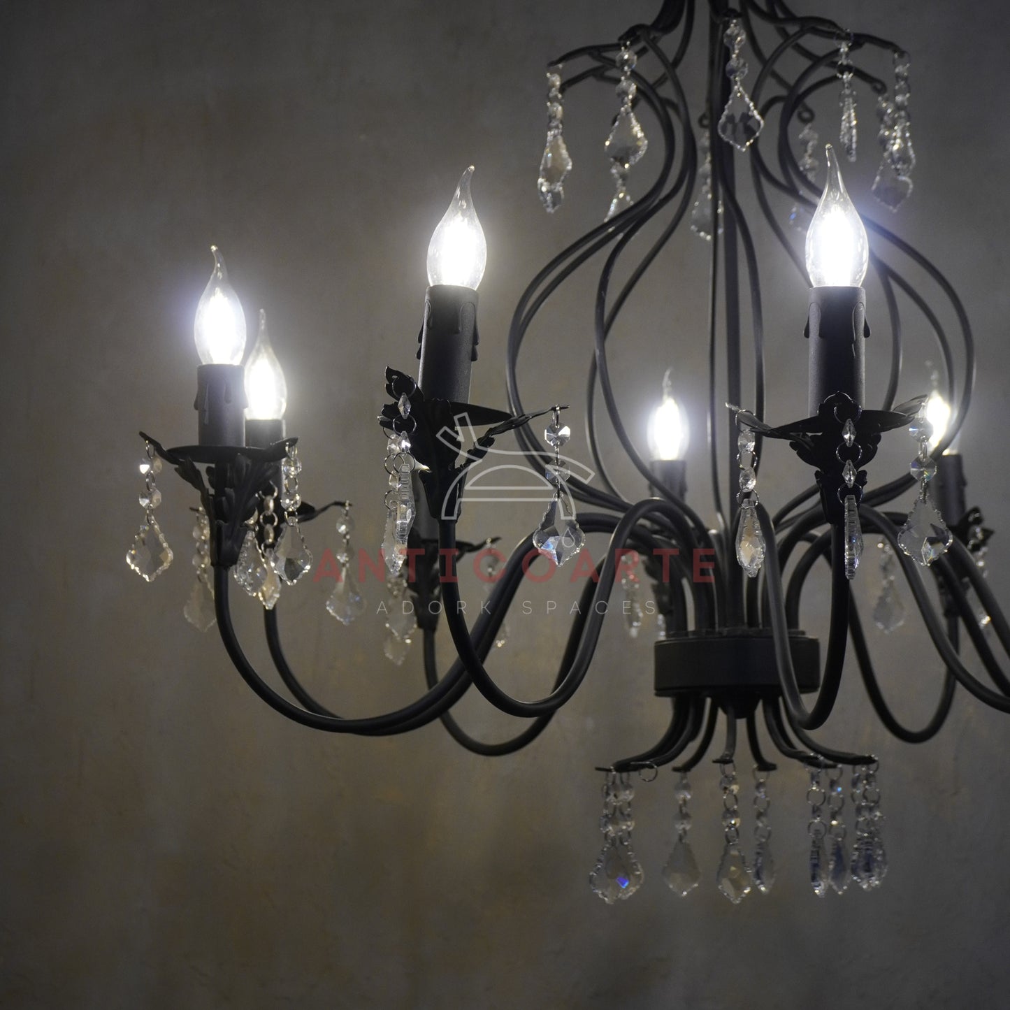 AnticoArte 10-Arm Grand Black Iron Crystal Chandelier | Hand-Forged Wrought Iron Candelabra with Crystal Drops | French Empire Statement Ceiling Light for Dining Room, Hotel Lobby & Heritage Décor