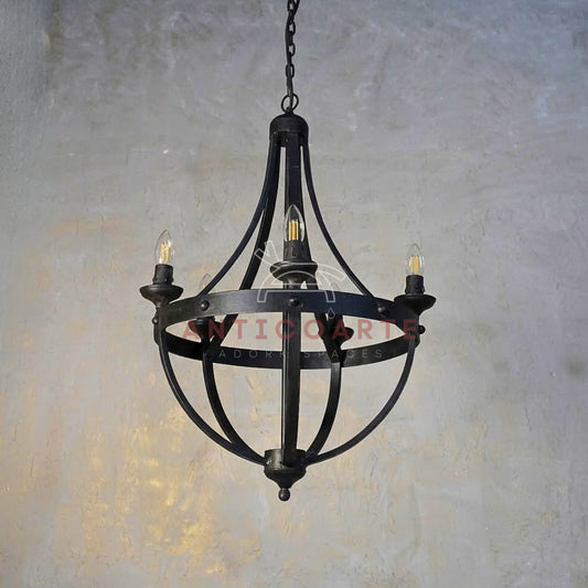 AnticoArte 5-Light Cage Globe Chandelier | Industrial Black Iron Orb Candelabra Ceiling Light | Modern Farmhouse Wine Barrel Ring Chandelier for Dining Room, Kitchen & Restaurant Décor