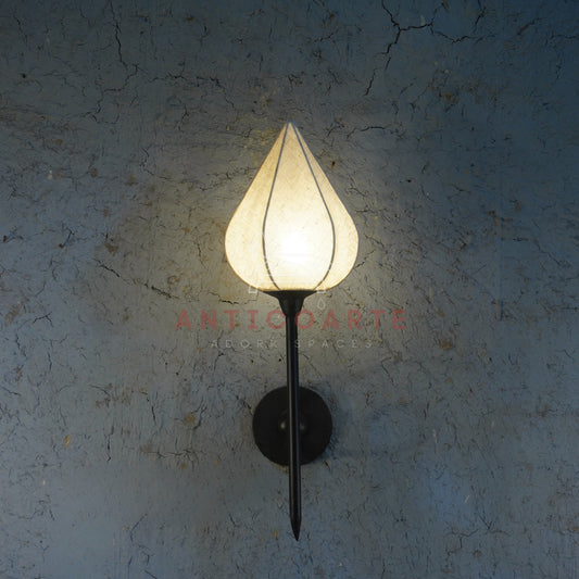 AnticoArte Lotus Bud Wall Sconce | Fabric Petal Shade Wrought Iron Wall Lamp | Mughal Inspired Vintage Wall Light for Home & Hotel Decor