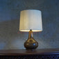 AnticoArte Teardrop Wood Table Lamp | Natural Linen Drum Shade Bedside Lamp | Hand-Turned Bulbous Wooden Base Table Light for Home & Hotel Decor
