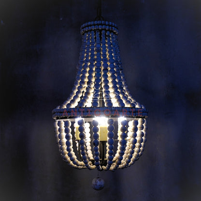 AnticoArte Whitewashed Wood Bead Empire Chandelier | Boho Coastal Beaded Basket Chandelier | 4-Light French Country Wood Bead Ceiling Light for Bedroom, Dining Room & Boutique Hotel Décor