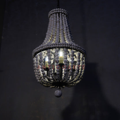 AnticoArte Whitewashed Wood Bead Empire Chandelier | Boho Coastal Beaded Basket Chandelier | 4-Light French Country Wood Bead Ceiling Light for Bedroom, Dining Room & Boutique Hotel Décor