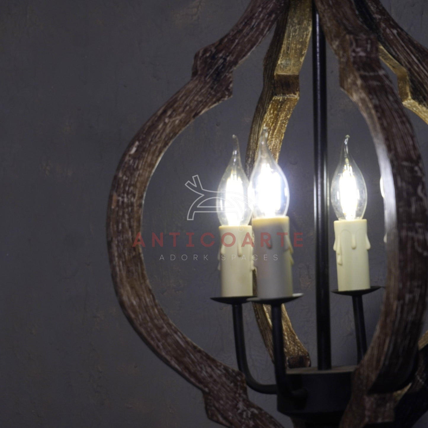 AnticoArte Moroccan Quatrefoil Wood & Iron Chandelier | 4-Light Rustic Mango Wood Lantern Pendant | Moorish Arch Wooden Cage Ceiling Light for Living Room, Dining Room & Heritage Hotel Décor