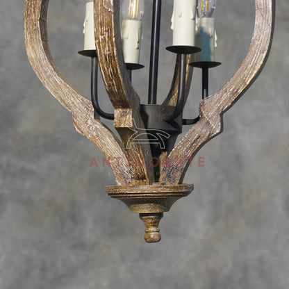 AnticoArte Moroccan Quatrefoil Wood & Iron Chandelier | 4-Light Rustic Mango Wood Lantern Pendant | Moorish Arch Wooden Cage Ceiling Light for Living Room, Dining Room & Heritage Hotel Décor