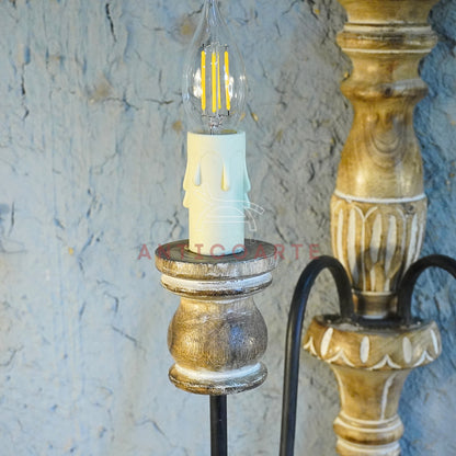 AnticoArte Twin Candle Wall Sconce | Hand-Carved Mango Wood & Wrought Iron Candelabra Wall Lamp | Baroque Colonial Antique Wall Light for Home & Hotel Decor