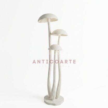 AnticoArte Mushroom Cluster Floor Lamp | Hand-Carved White Textured Wood Sculptural Standing Lamp | Organic Wabi-Sabi 3-Head Mushroom Floor Light for Living Room, Bedroom & Boutique Hotel Décor