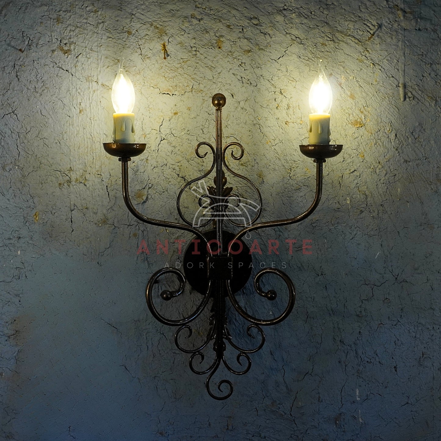 AnticoArte Victorian Twin Arm Wall Sconce | Bronze Wrought Iron Double Linen Shade Wall Lamp | Ornate Scroll Antique Wall Light for Home & Hotel Decor