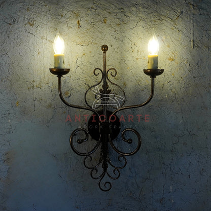 AnticoArte Victorian Twin Arm Wall Sconce | Bronze Wrought Iron Double Linen Shade Wall Lamp | Ornate Scroll Antique Wall Light for Home & Hotel Decor