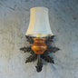 AnticoArte Acanthus Leaf Wall Sconce | Mango Wood & Wrought Iron Single Arm Wall Lamp | Botanical Antique Wall Light with Linen Shade for Home & Hotel Decor