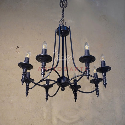AnticoArte 8-Arm Gothic Candelabra Chandelier | Hand-Forged Matte Black Wrought Iron Ceiling Light | Medieval Castle Chandelier for Living Room, Dining & Hotel Decor