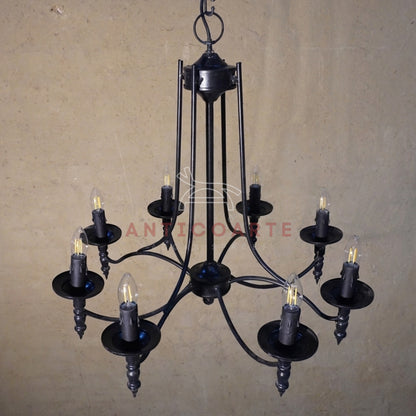 AnticoArte 8-Arm Gothic Candelabra Chandelier | Hand-Forged Matte Black Wrought Iron Ceiling Light | Medieval Castle Chandelier for Living Room, Dining & Hotel Decor