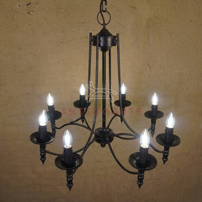 AnticoArte 8-Arm Gothic Candelabra Chandelier | Hand-Forged Matte Black Wrought Iron Ceiling Light | Medieval Castle Chandelier for Living Room, Dining & Hotel Decor
