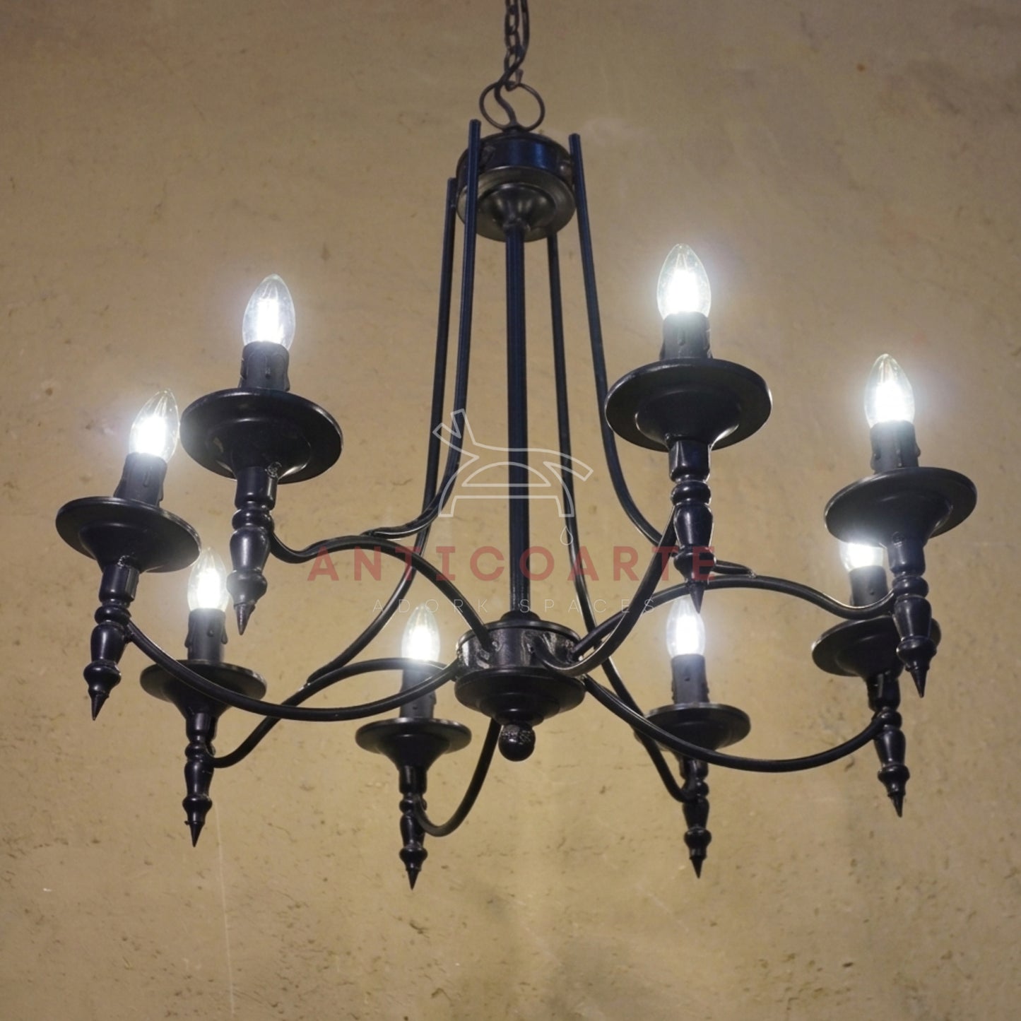 AnticoArte 8-Arm Gothic Candelabra Chandelier | Hand-Forged Matte Black Wrought Iron Ceiling Light | Medieval Castle Chandelier for Living Room, Dining & Hotel Decor