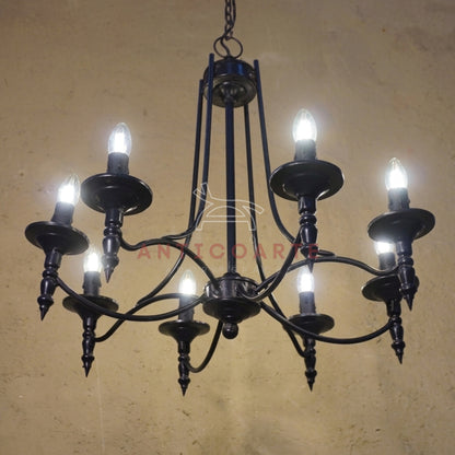 AnticoArte 8-Arm Gothic Candelabra Chandelier | Hand-Forged Matte Black Wrought Iron Ceiling Light | Medieval Castle Chandelier for Living Room, Dining & Hotel Decor
