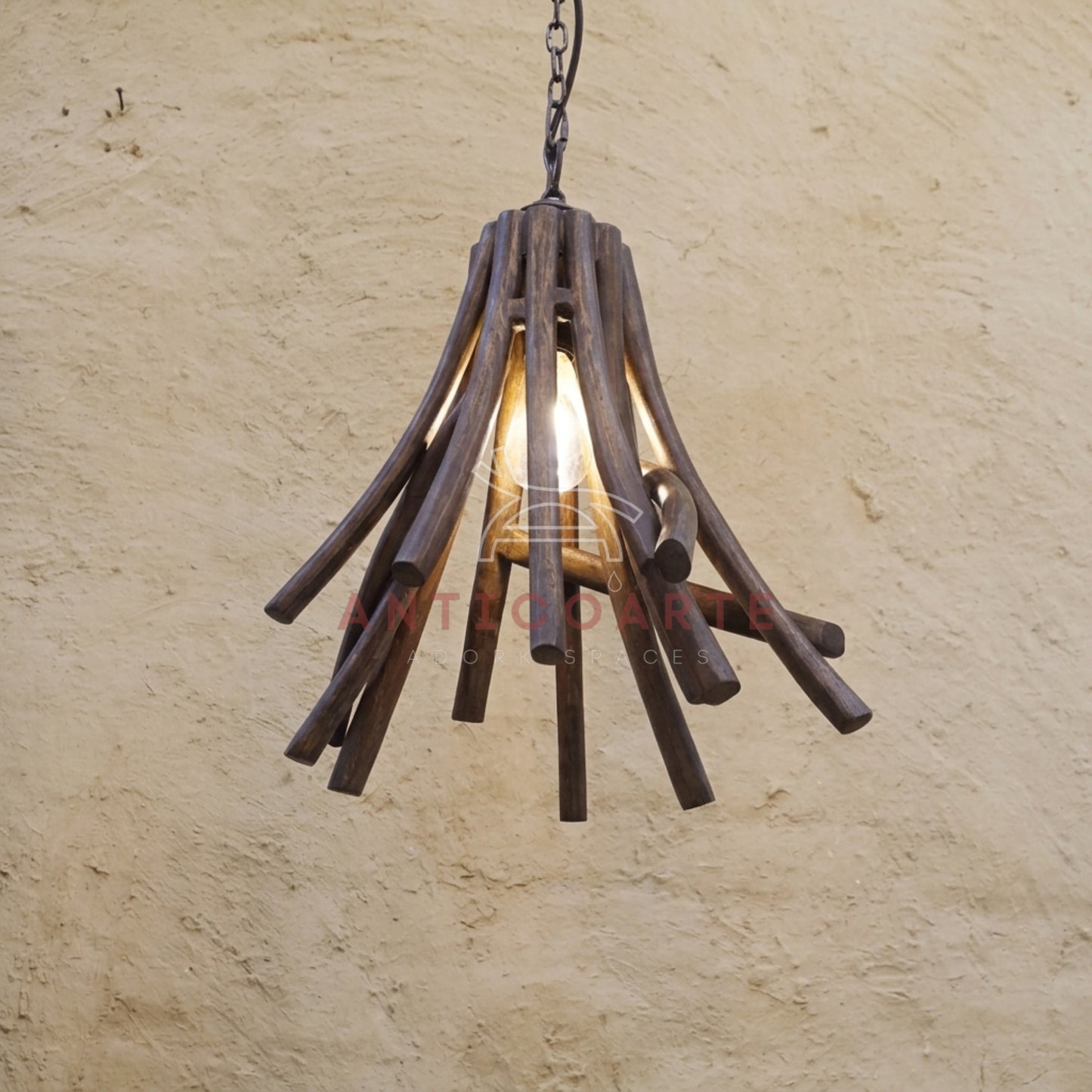 AnticoArte Driftwood Bundle Pendant Light | Handcrafted Natural Wood Stick Hanging Ceiling Lamp | Rustic Bohemian Pendant Light for Living Room, Café & Hotel Decor