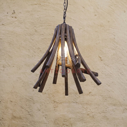 AnticoArte Driftwood Bundle Pendant Light | Handcrafted Natural Wood Stick Hanging Ceiling Lamp | Rustic Bohemian Pendant Light for Living Room, Café & Hotel Decor
