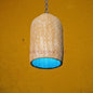 AnticoArte Hand-Chiselled Wood Pendant Light | Turquoise Interior Cylinder Hanging Lamp | Rustic Textured Mango Wood Pendant Light for Living Room, Café & Boutique Hotel Decor