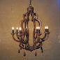 AnticoArte 8-Arm Crown Mango Wood Chandelier | Hand-Carved Wooden Candelabra Chandelier with Teardrop Pendants | Colonial Baroque Ceiling Light for Dining Room, Hotel & Heritage Decor