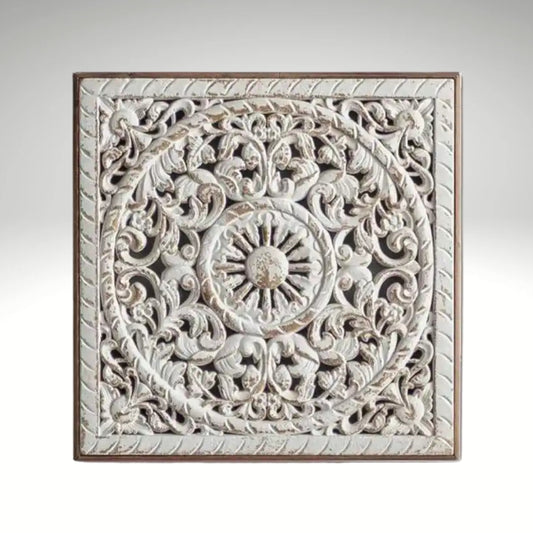 Square white distressed wood wall panel