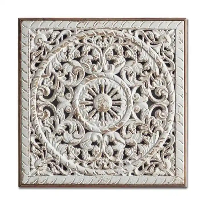 Square white distressed wood wall panel