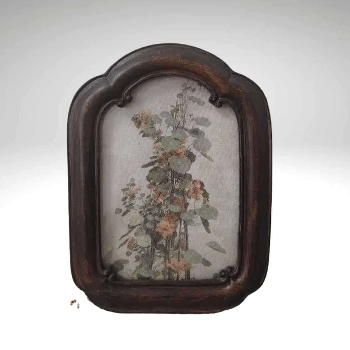 A vintage arched dark wood picture frame