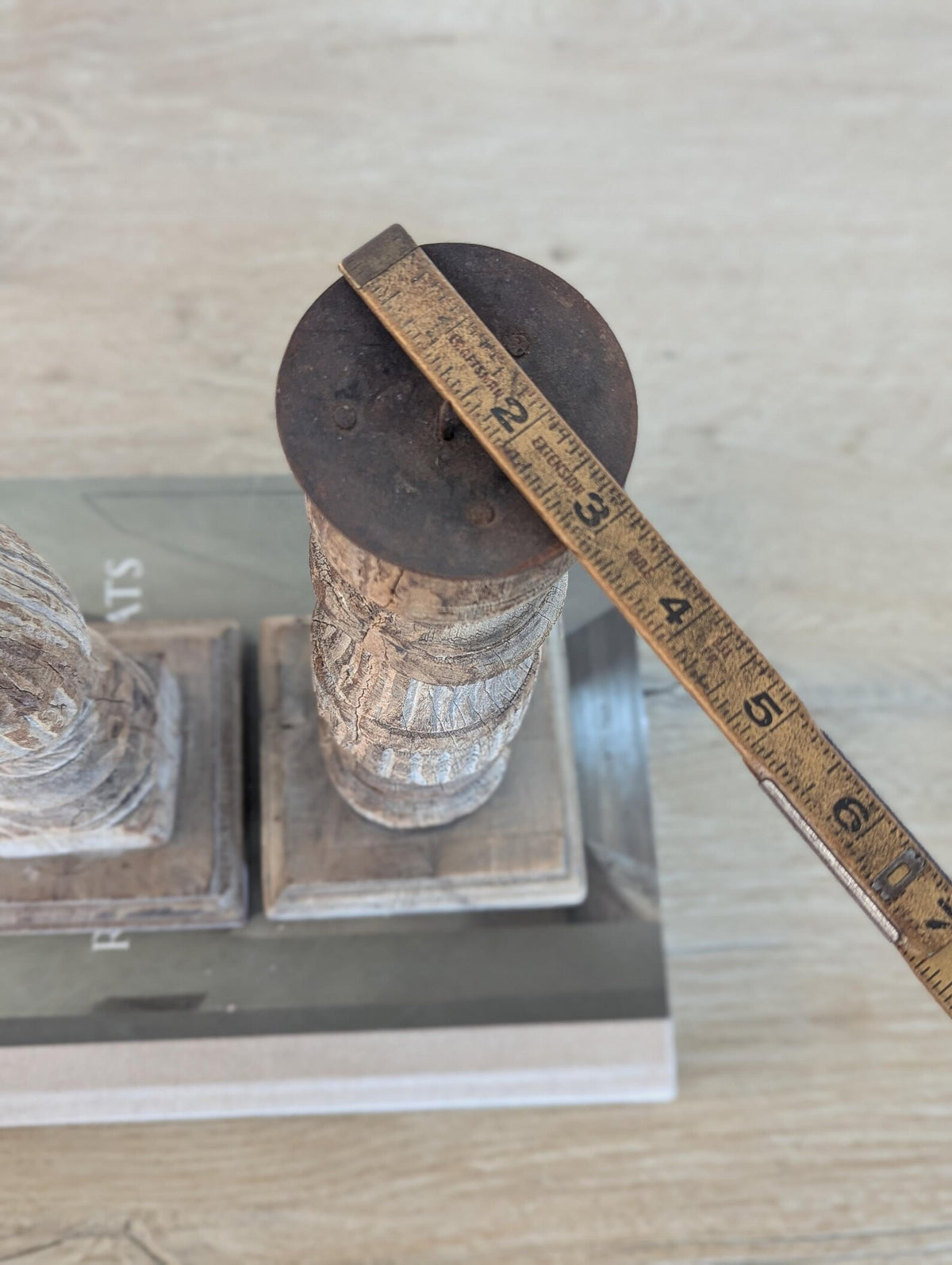 Two vintage-style turned wood candle holders 
