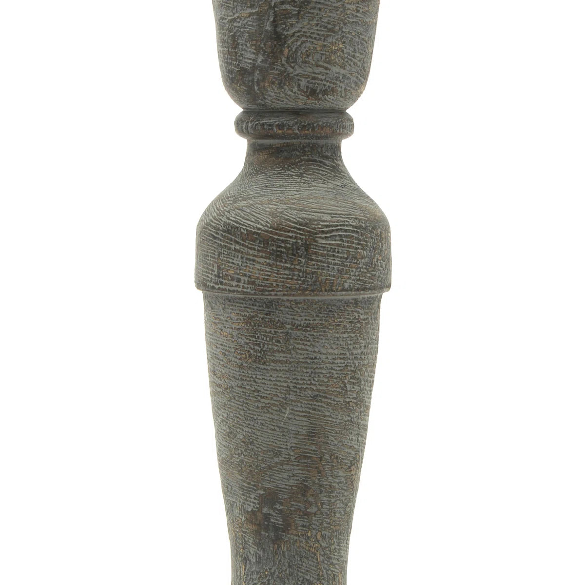 A pair of vintage-style distressed grey wooden candlestick holders