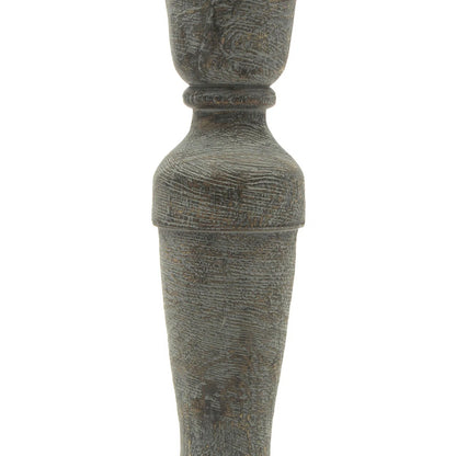 A pair of vintage-style distressed grey wooden candlestick holders