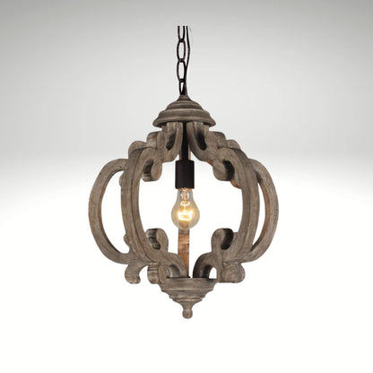 Antique French country style open-frame wooden chandelier light fixture.