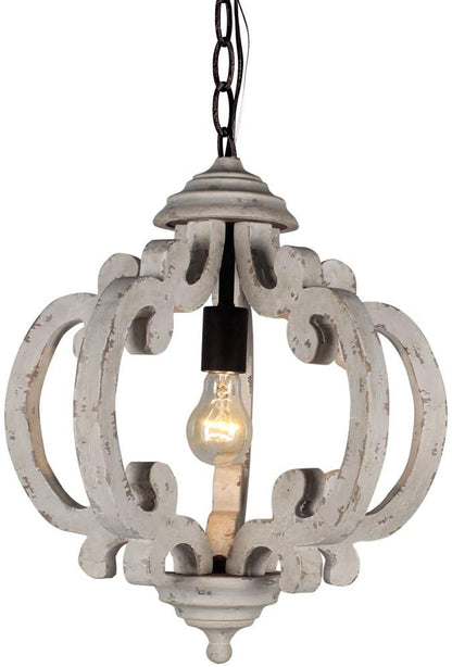 Antique French country style open-frame wooden chandelier light fixture.
