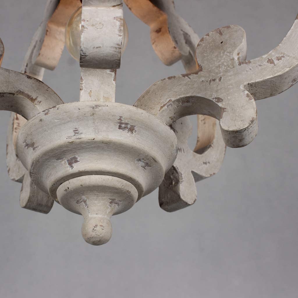 Antique French country style open-frame wooden chandelier light fixture.