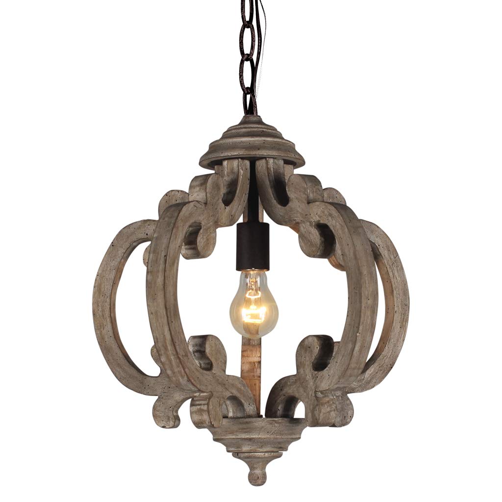 Antique French country style open-frame wooden chandelier light fixture.
