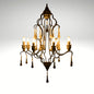 Vintage French Country Wrought Iron Chandelier with Crystal Drops