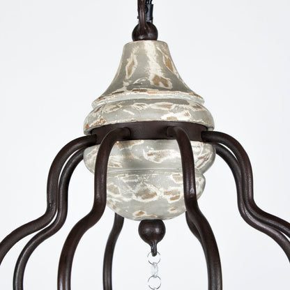 Vintage French Country Wrought Iron Chandelier with Crystal Drops