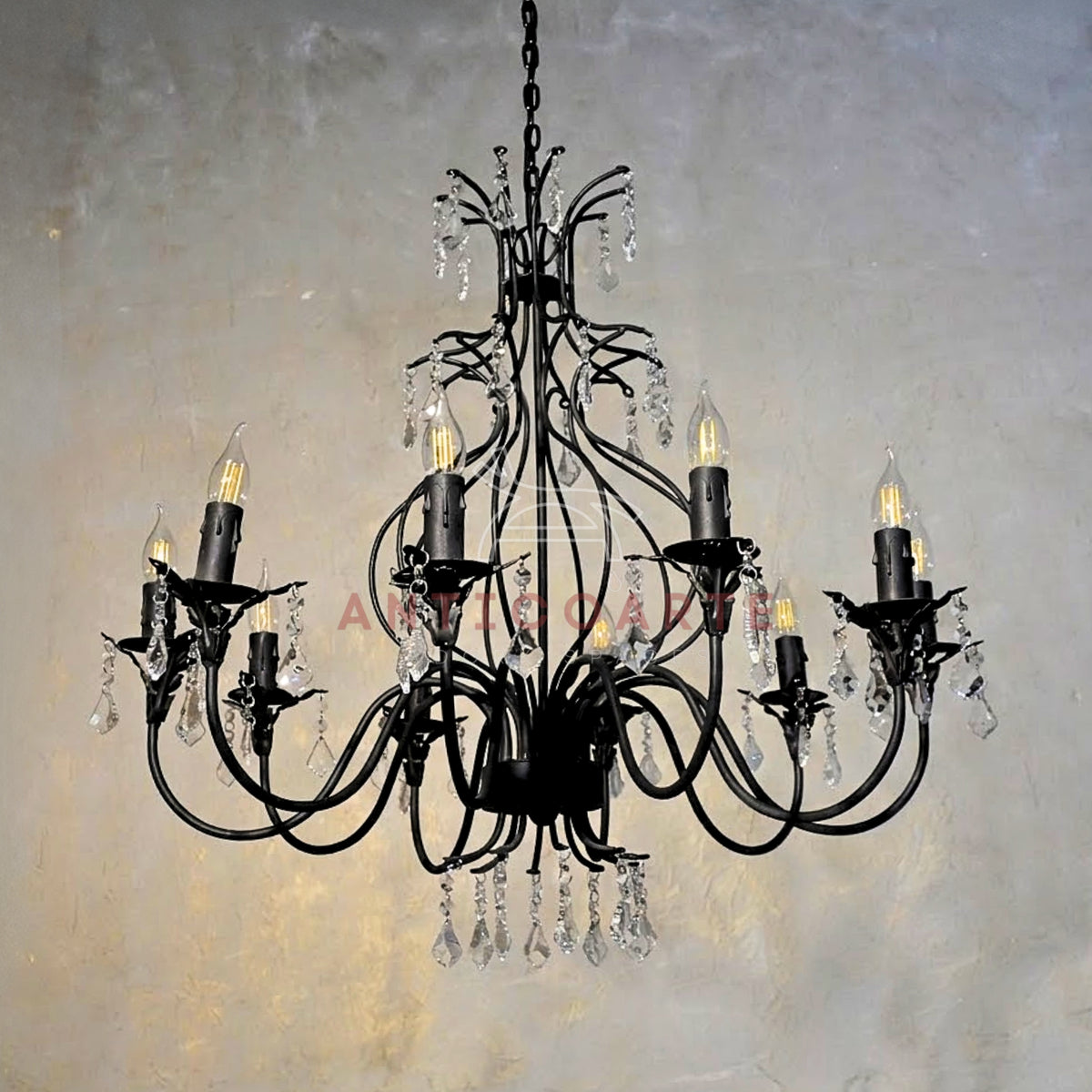 Gothic Elegance Wrought Iron Crystal Chandelier