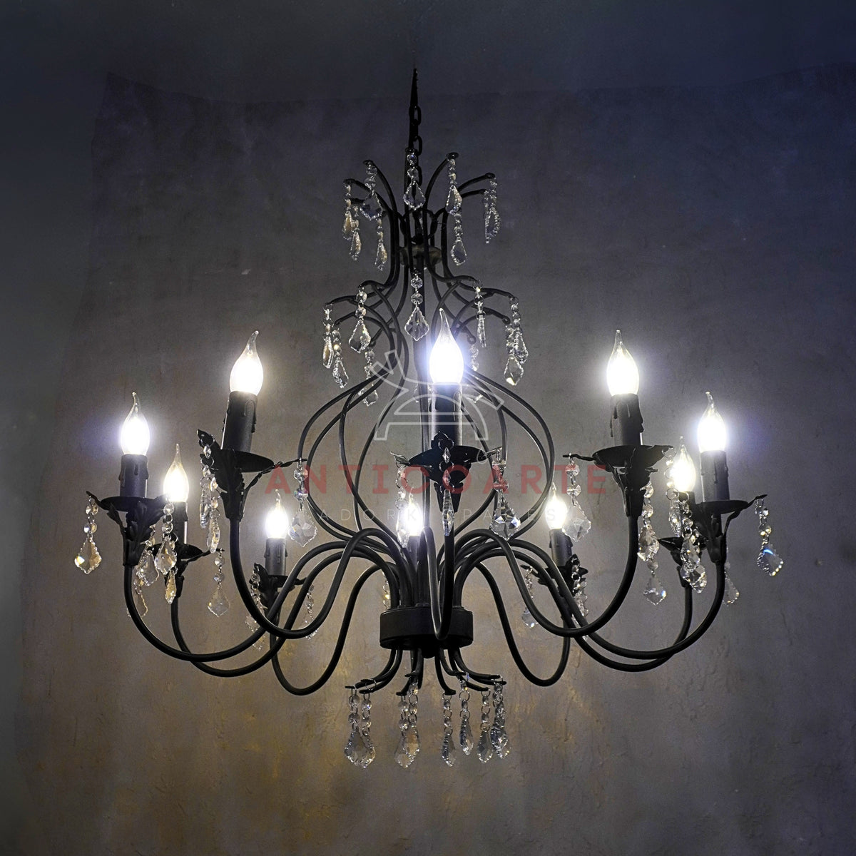 Gothic Elegance Wrought Iron Crystal Chandelier