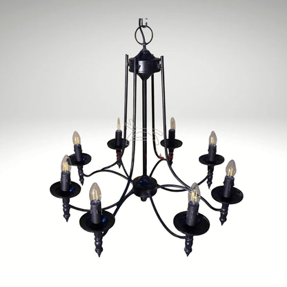 A matte black gothic-style chandelier