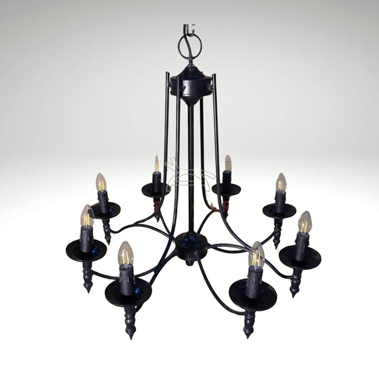 A matte black gothic-style chandelier