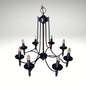 A matte black gothic-style chandelier