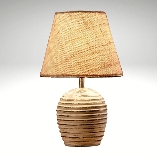 A rustic table lamp