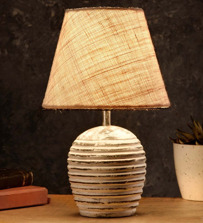 A rustic table lamp