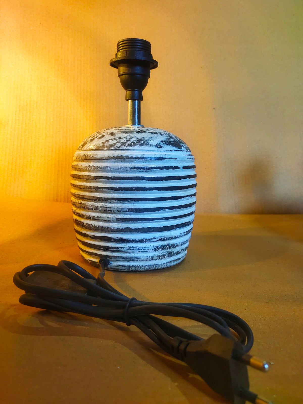 A rustic table lamp