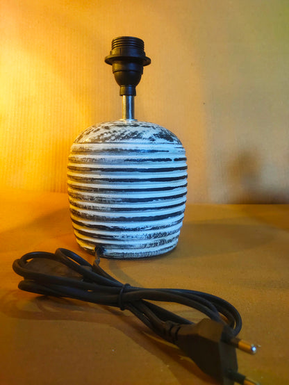 A rustic table lamp