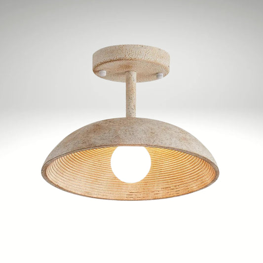 Industrial semi-flush mount light fixture featuring a textured bowl shade and warm illumination.